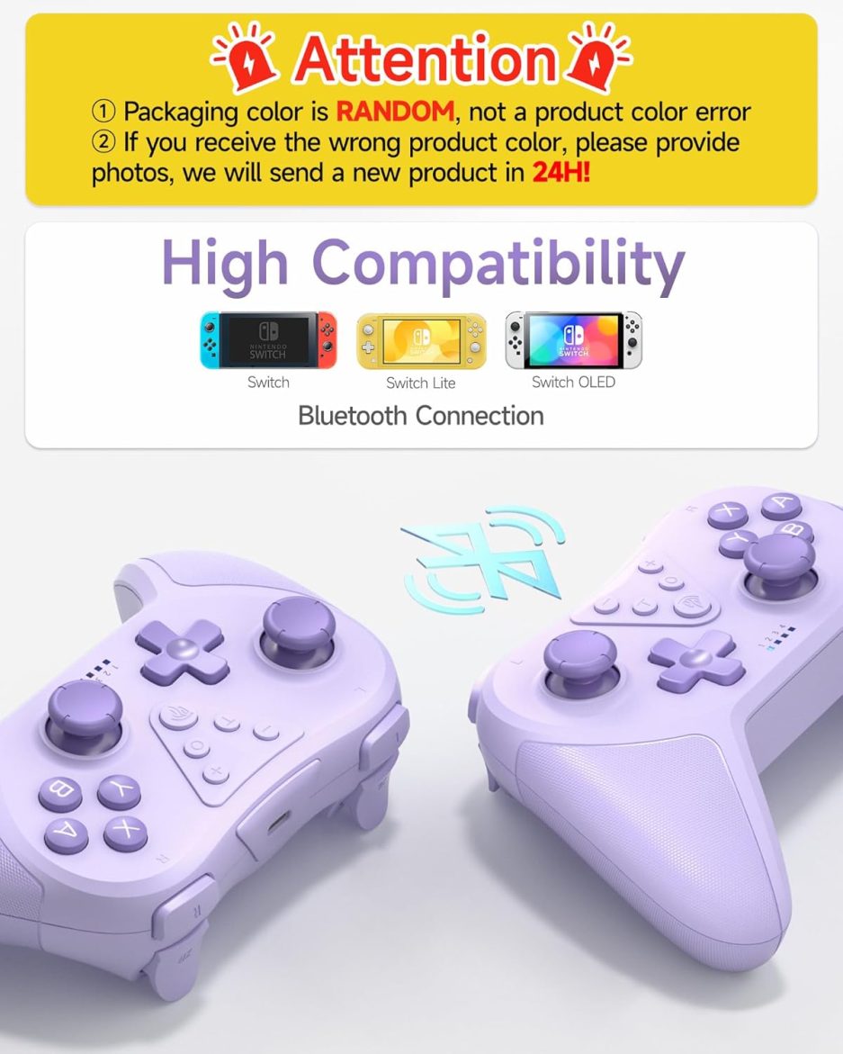EasySMX T37 Switch Controller, Wireless Switch Pro Controller for Switch/Switch Lite/Switch OLED, Wireless Remote Gamepad with Joystick, Adjustable Dual Turbo Vibration, Ergonomic Non-Slip - Image 2
