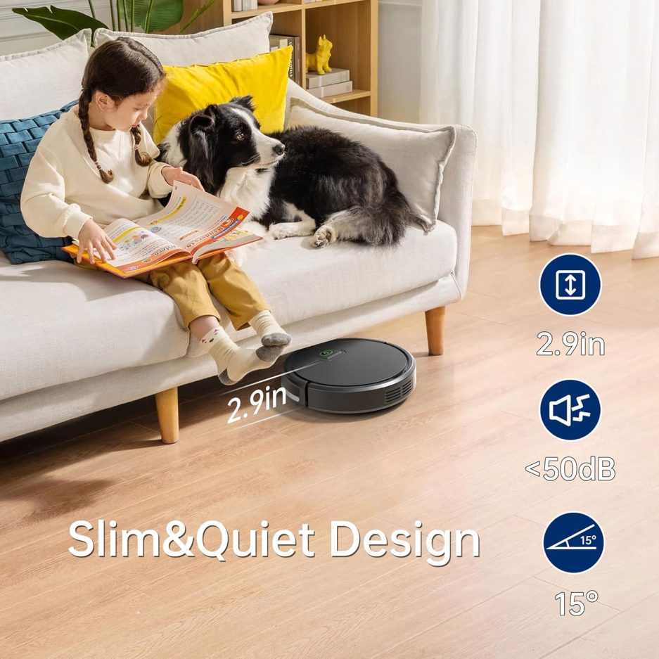 Robot Vacuum Cleaner, 2900Pa Powerful Sunction Robot Vacuum with Remote Control,Automatic Self-Charging,Long Run Time,Slim&Quiet Robotic Vacuum Cleaner for Carpet Pet Hair - Image 5