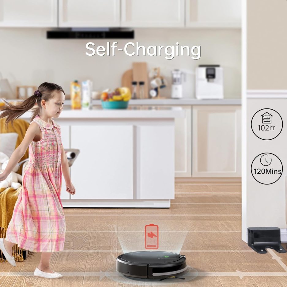 Robot Vacuum Cleaner, 2900Pa Powerful Sunction Robot Vacuum with Remote Control,Automatic Self-Charging,Long Run Time,Slim&Quiet Robotic Vacuum Cleaner for Carpet Pet Hair - Image 6