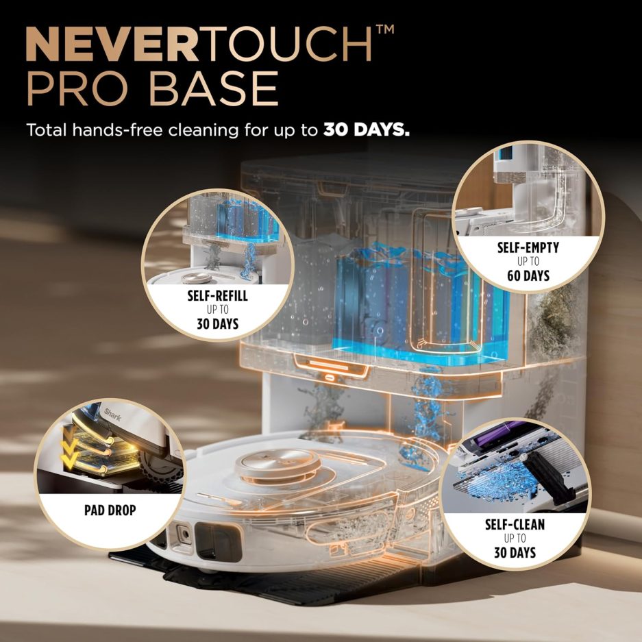 Shark Robot Vacuum & Mop Combo, PowerDetect NeverTouch Pro,Self-Emptying,Self-Refill with Self-Clean Pad Wash & Dry, 60-Day Debris Capacity,30-Day Refill Tank, 5PowerDetect Technologies,White,AV2800ZE - Image 3