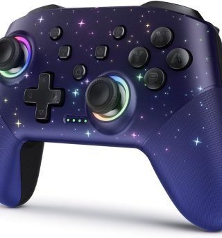 VOYEE Switch Controller, LED Star Wireless Pro Controllers Compatible with Lite/OLED, Multi-Platform Windows PC with 9 Colors Colorful RGB Lights/Programmable/Vibration/Turbo/Wakeup