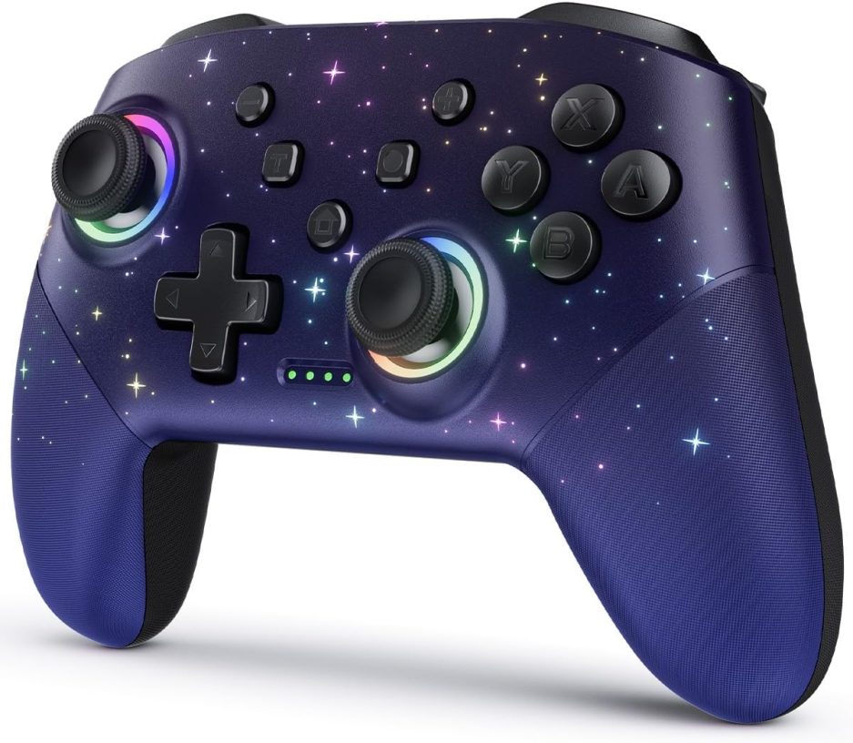 VOYEE Switch Controller, LED Star Wireless Pro Controllers Compatible with Lite/OLED, Multi-Platform Windows PC with 9 Colors Colorful RGB Lights/Programmable/Vibration/Turbo/Wakeup